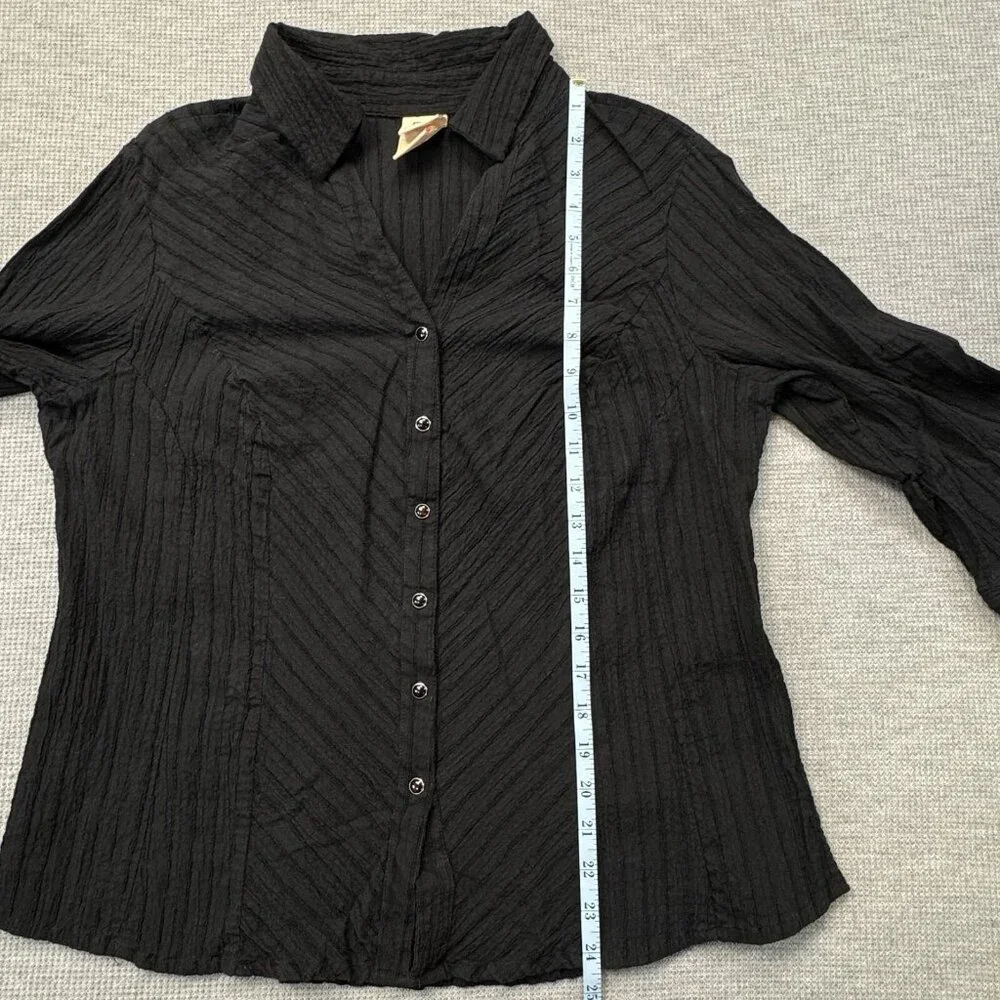 Faded Glory Womens Black Pearl Snap Blouse 3/4 Sleeve Stretch Plus Size 16W - Picture 10 of 13